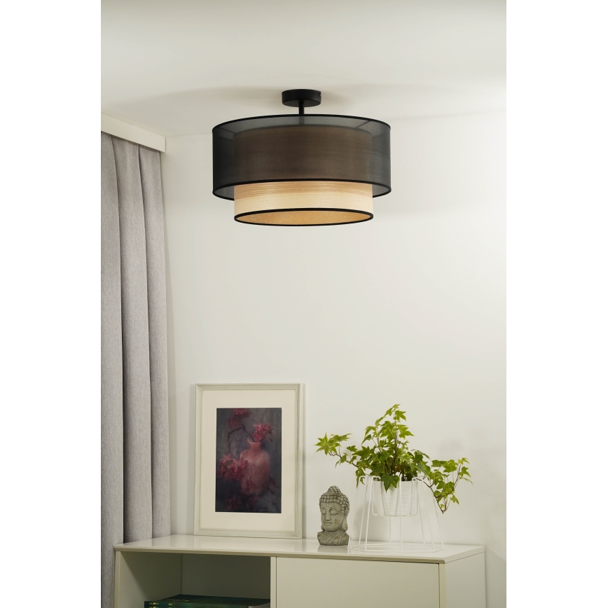Duolla - Candeeiro integrado WOOD BOHO 1xE27/15W/230V diâmetro 45 cm preto/bege