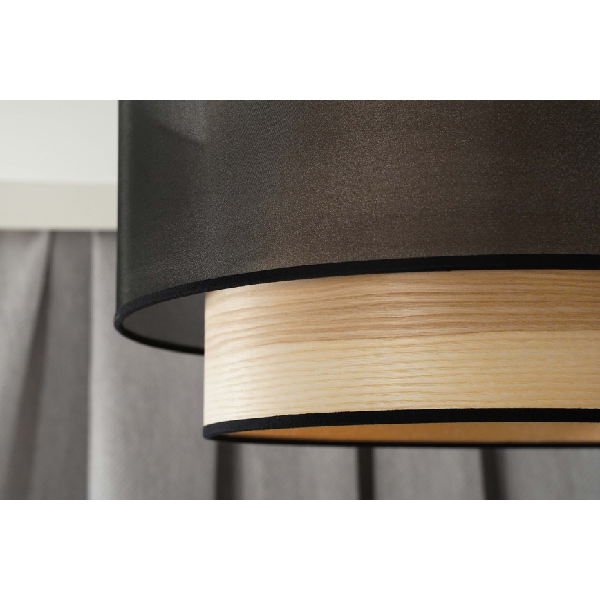Duolla - Candeeiro integrado WOOD BOHO 1xE27/15W/230V diâmetro 45 cm preto/bege