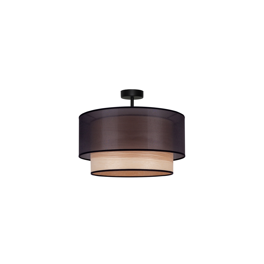 Duolla - Candeeiro integrado WOOD BOHO 1xE27/15W/230V diâmetro 45 cm preto/bege