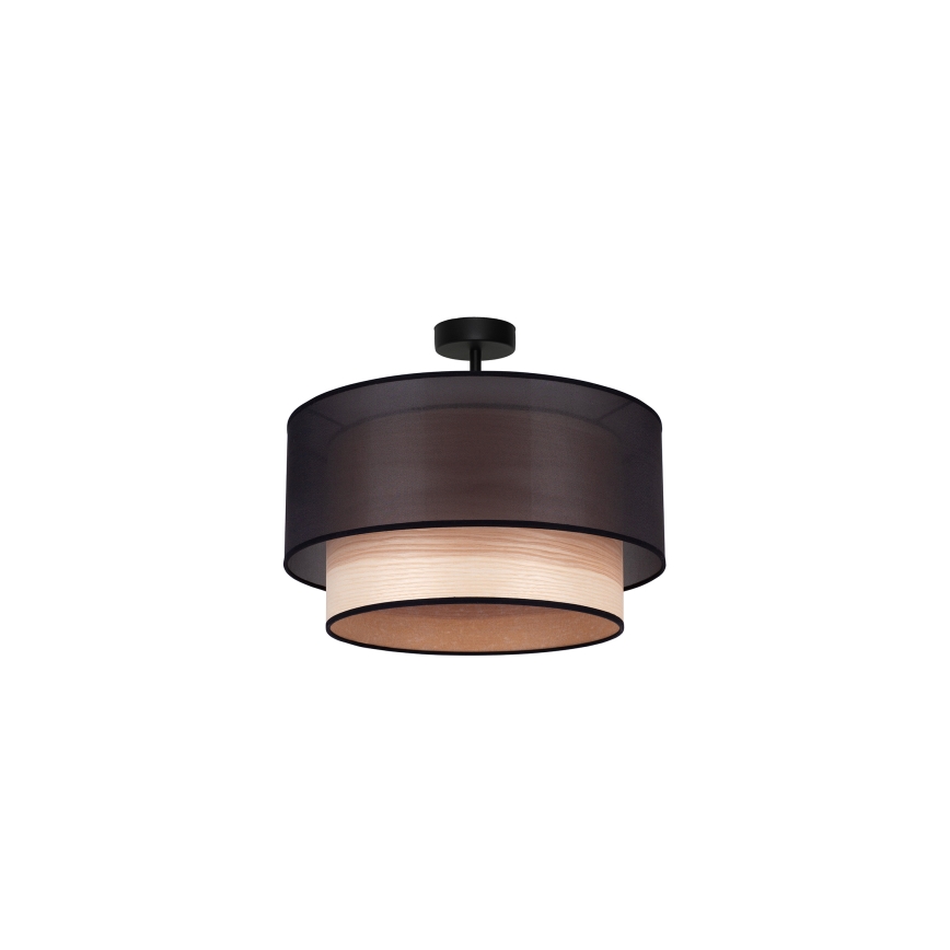 Duolla - Candeeiro integrado WOOD BOHO 1xE27/15W/230V diâmetro 45 cm preto/bege