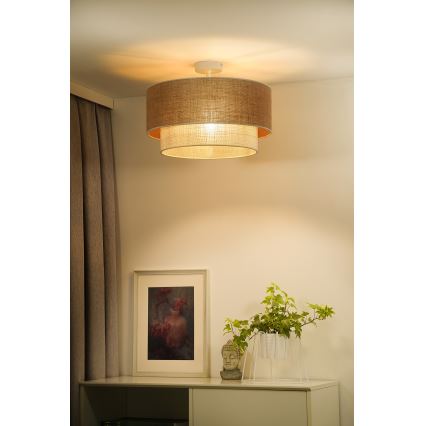 Duolla - Candeeiro integrado YUTE BOHO 1xE27/15W/230V diâmetro 45 cm castanho/creme