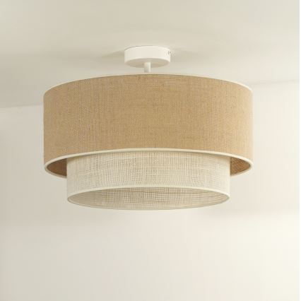 Duolla - Candeeiro integrado YUTE BOHO 1xE27/15W/230V diâmetro 45 cm castanho/creme