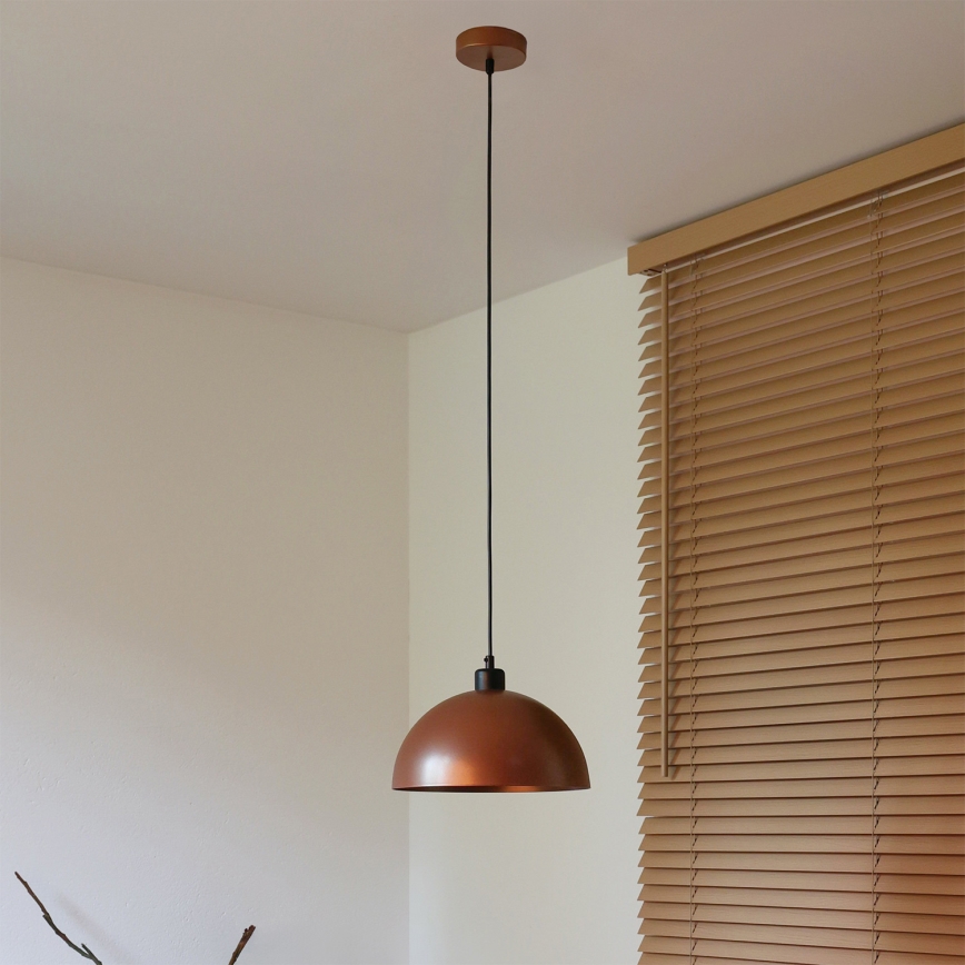 Duolla - Candeeiro pendente com cabo IRONLINE 1xE27/15W/230V Ø 27 cm cobre/preto