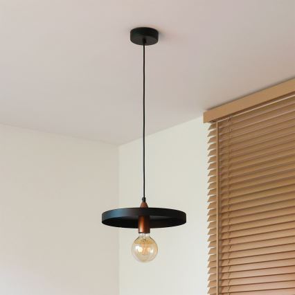 Duolla - Candeeiro pendente com cabo IRONLINE 1xE27/15W/230V Ø 30 cm preto/cobre