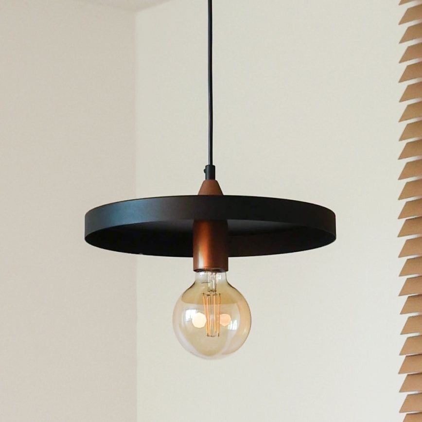 Duolla - Candeeiro pendente com cabo IRONLINE 1xE27/15W/230V Ø 30 cm preto/cobre