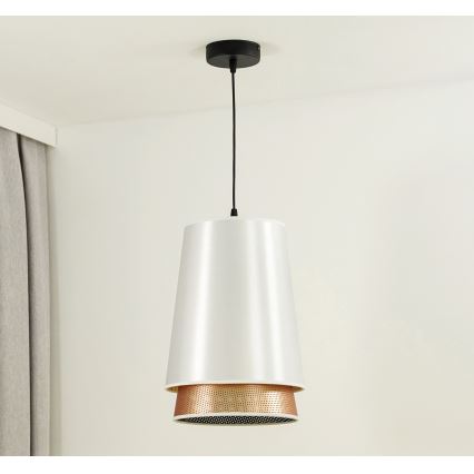 Duolla - Candeeiro suspenso BELL SHINY 1xE27/15W/230V diâmetro 25 cm branco/cobre