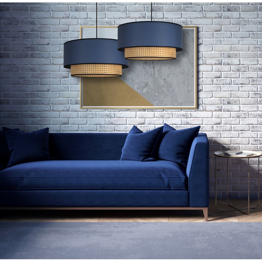 Duolla - Candeeiro suspenso BOHO 1xE27/15W/230V diâmetro 45 cm azul/vime