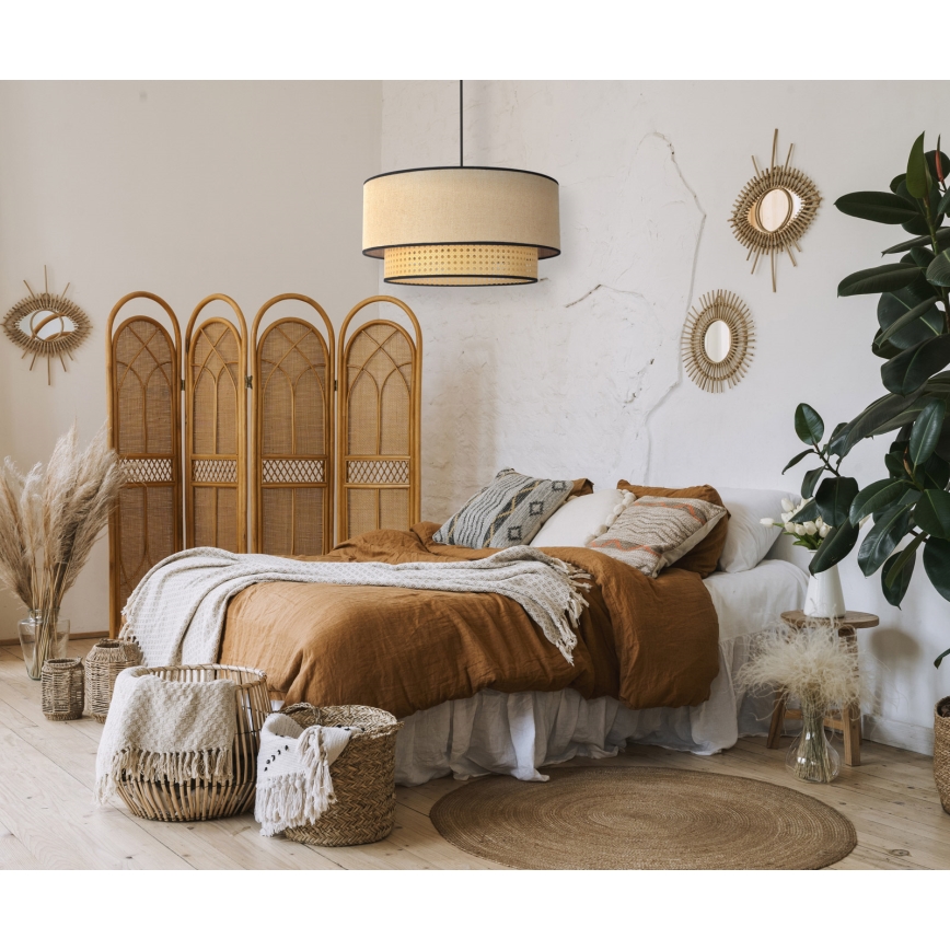 Duolla - Candeeiro suspenso BOHO 1xE27/15W/230V diâmetro 45 cm bege/vime