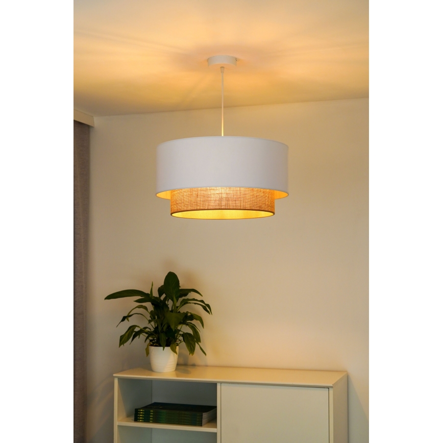 Duolla - Candeeiro suspenso BOHO 1xE27/15W/230V diâmetro 45 cm branco/castanho