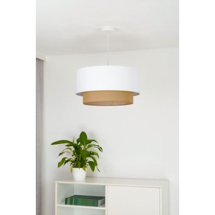 Duolla - Candeeiro suspenso BOHO 1xE27/15W/230V diâmetro 45 cm branco/castanho