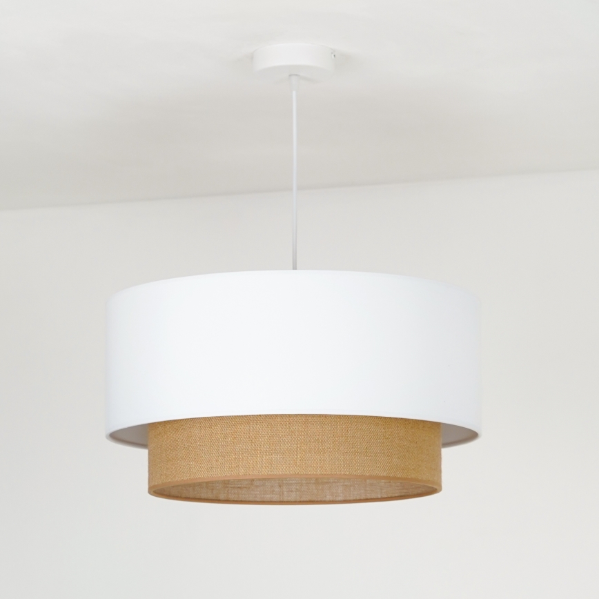 Duolla - Candeeiro suspenso BOHO 1xE27/15W/230V diâmetro 45 cm branco/castanho
