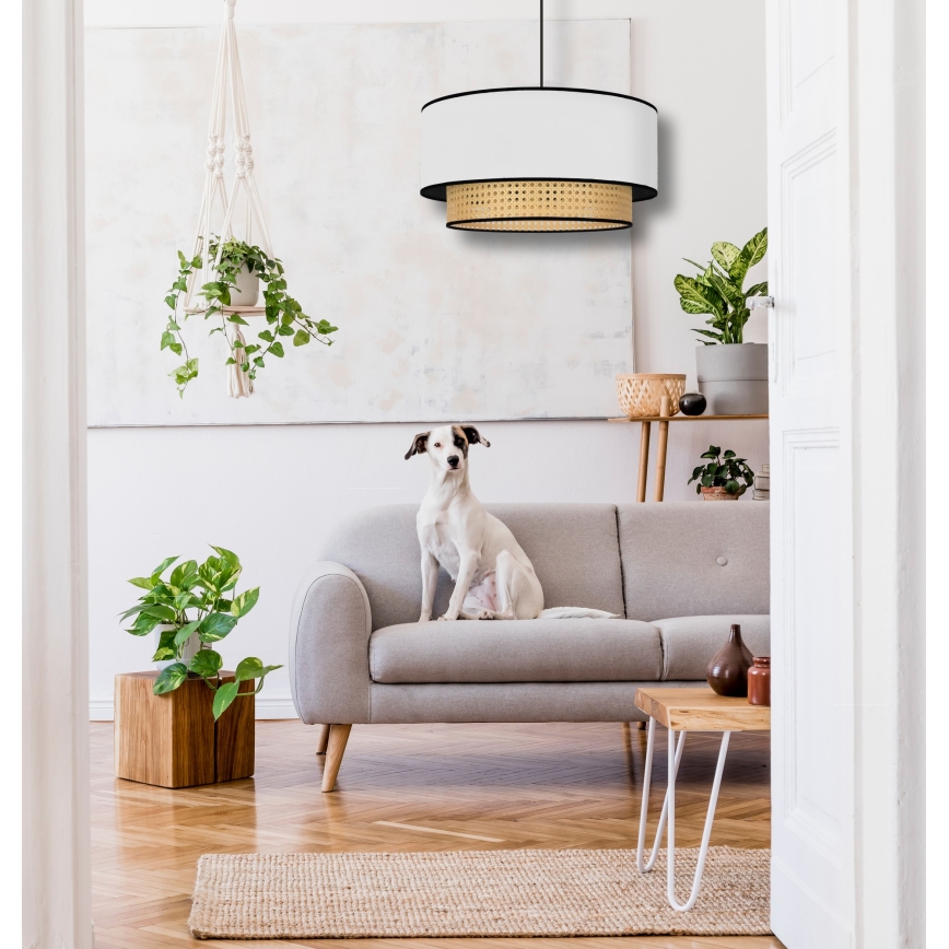 Duolla - Candeeiro suspenso BOHO 1xE27/15W/230V diâmetro 45 cm branco/vime