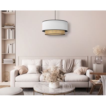 Duolla - Candeeiro suspenso BOHO 1xE27/15W/230V diâmetro 45 cm branco/vime