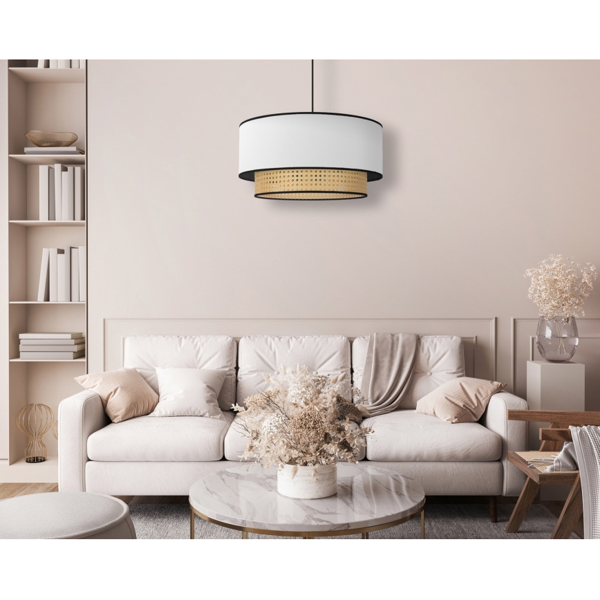 Duolla - Candeeiro suspenso BOHO 1xE27/15W/230V diâmetro 45 cm branco/vime