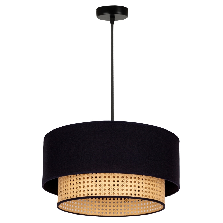 Duolla - Candeeiro suspenso BOHO 1xE27/15W/230V diâmetro 45 cm preto/vime