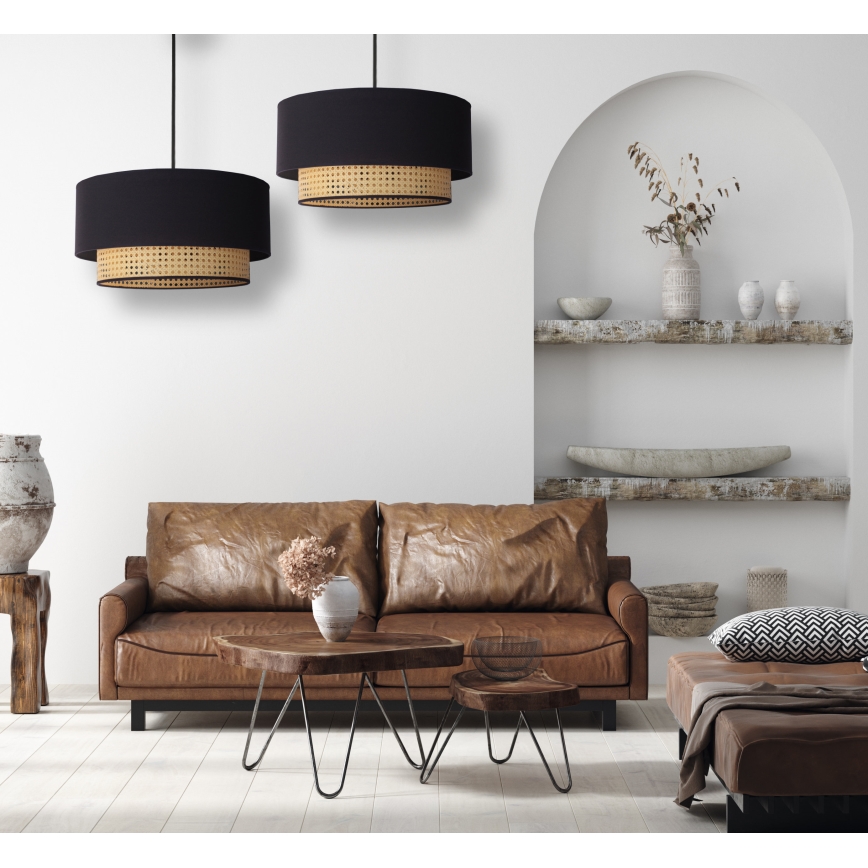 Duolla - Candeeiro suspenso BOHO 1xE27/15W/230V diâmetro 45 cm preto/vime