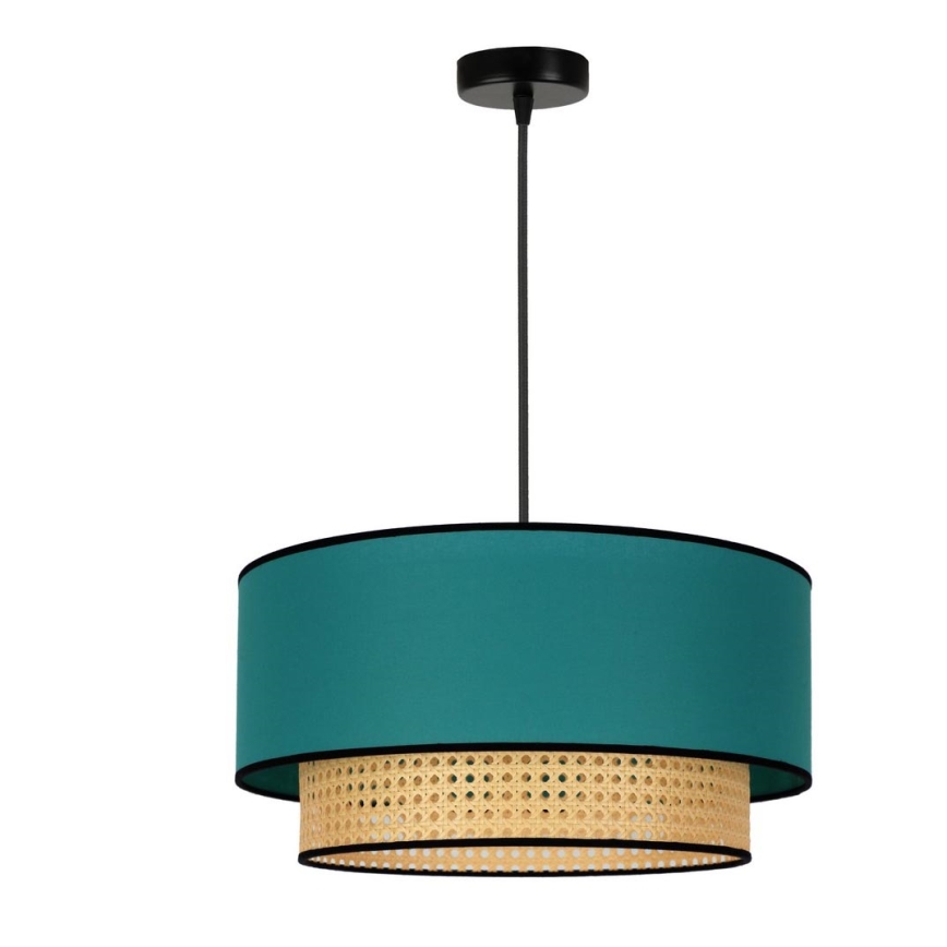 Duolla - Candeeiro suspenso BOHO 1xE27/15W/230V diâmetro 45 cm turquesa/vime