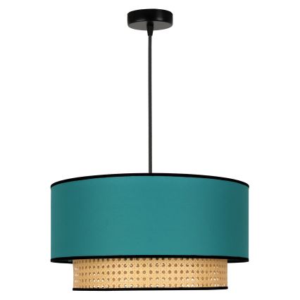 Duolla - Candeeiro suspenso BOHO 1xE27/15W/230V diâmetro 45 cm turquesa/vime