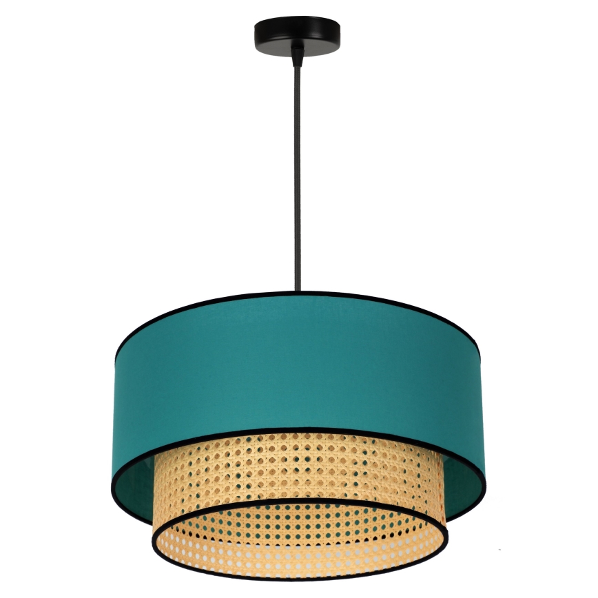 Duolla - Candeeiro suspenso BOHO 1xE27/15W/230V diâmetro 45 cm turquesa/vime