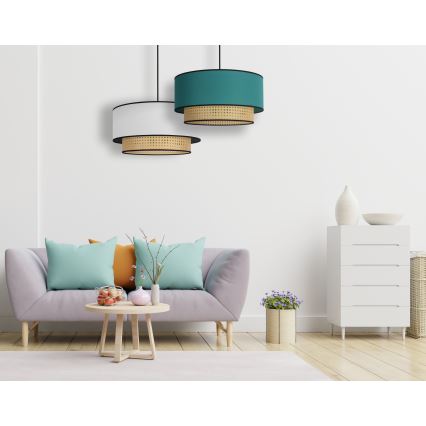 Duolla - Candeeiro suspenso BOHO 1xE27/15W/230V diâmetro 45 cm turquesa/vime