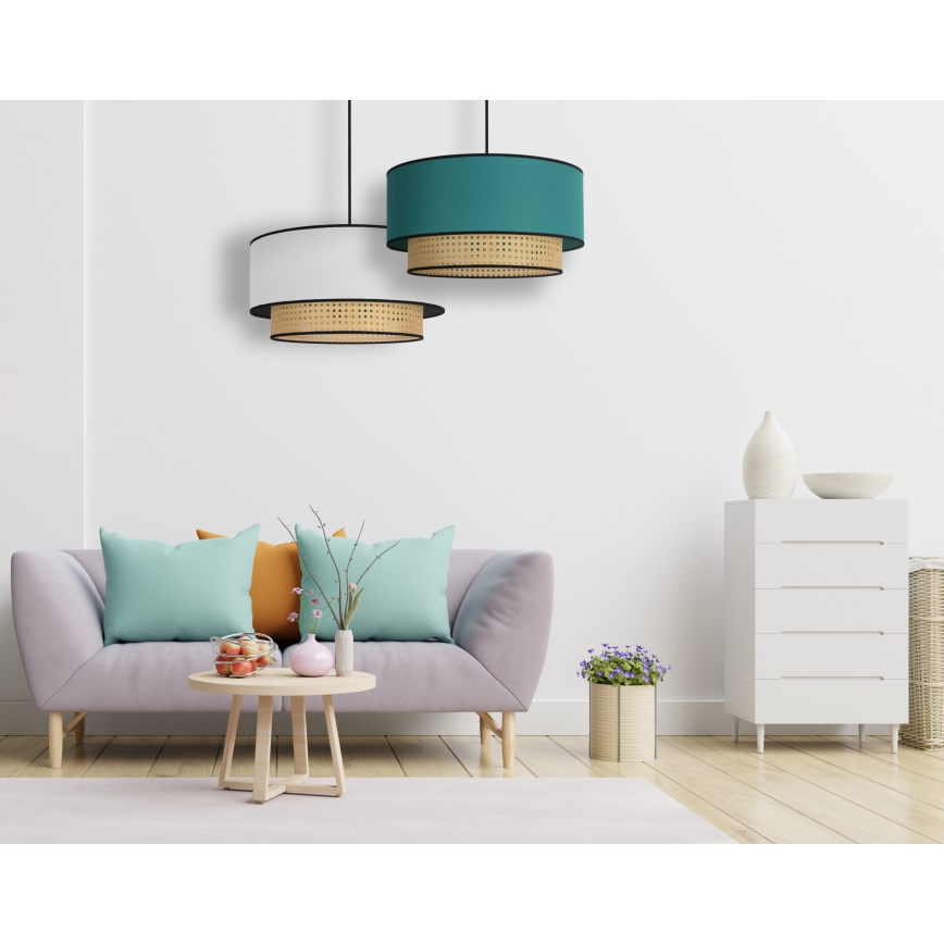 Duolla - Candeeiro suspenso BOHO 1xE27/15W/230V diâmetro 45 cm turquesa/vime