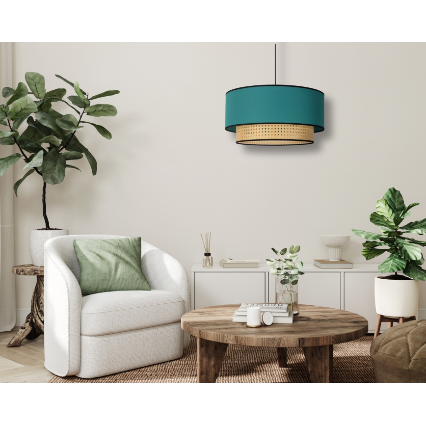 Duolla - Candeeiro suspenso BOHO 1xE27/15W/230V diâmetro 45 cm turquesa/vime