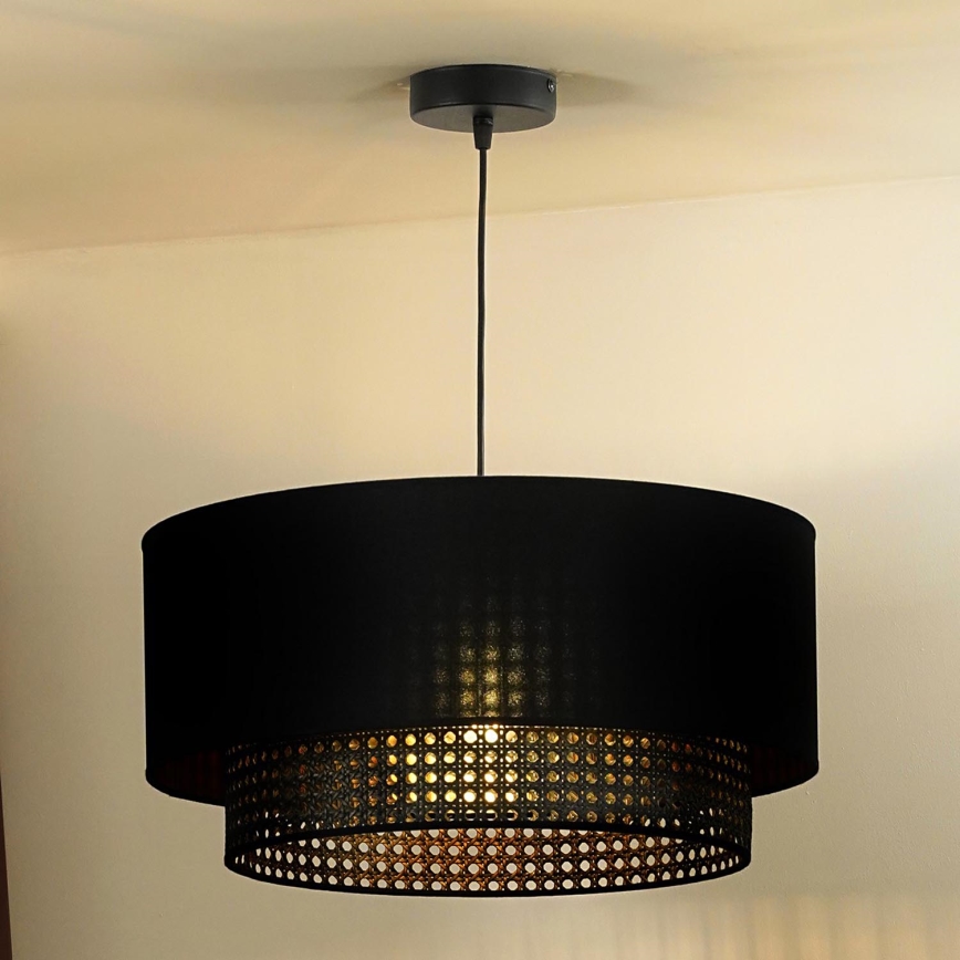 Duolla - Candeeiro suspenso BOHO RATTAN 1xE27/15W/230V diâmetro 45 cm preto