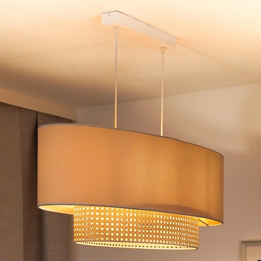 Duolla - Candeeiro suspenso DOUBLE OVAL RATTAN 2xE27/15W/230V creme/vime