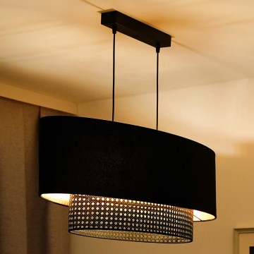 Duolla - Candeeiro suspenso DOUBLE OVAL RATTAN 2xE27/15W/230V preto/vime