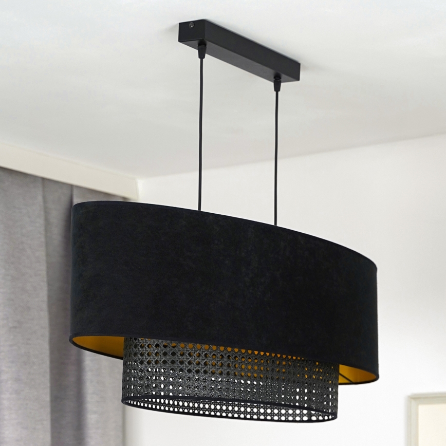 Duolla - Candeeiro suspenso DOUBLE OVAL RATTAN 2xE27/15W/230V preto/vime