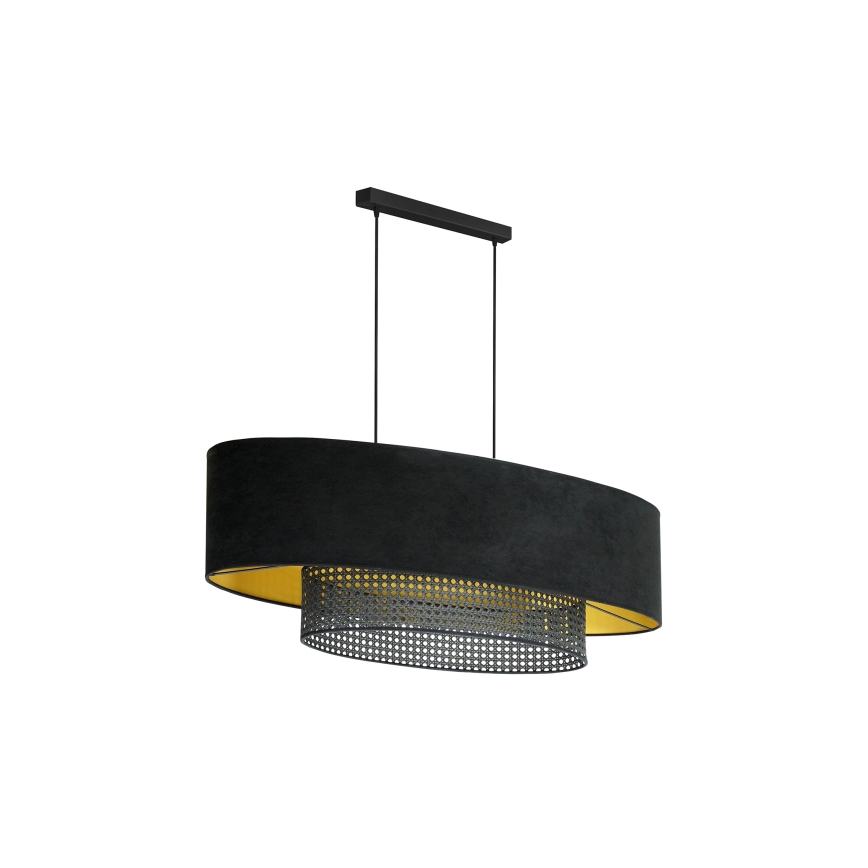 Duolla - Candeeiro suspenso DOUBLE OVAL RATTAN 2xE27/15W/230V preto/vime