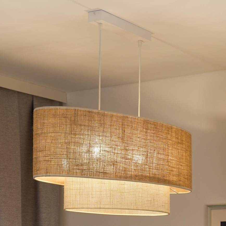 Duolla - Candeeiro suspenso DOUBLE OVAL YUTE 2xE27/15W/230V castanho/creme