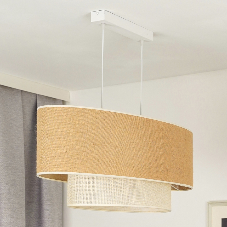 Duolla - Candeeiro suspenso DOUBLE OVAL YUTE 2xE27/15W/230V castanho/creme