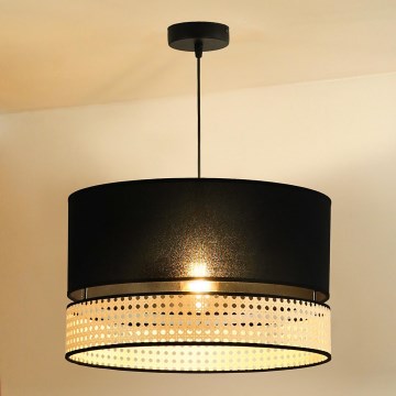 Duolla - Candeeiro suspenso DOUBLE RATTAN 1xE27/15W/230V diâmetro 40 cm preto/bege