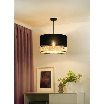 Duolla - Candeeiro suspenso DOUBLE RATTAN 1xE27/15W/230V diâmetro 40 cm preto/bege