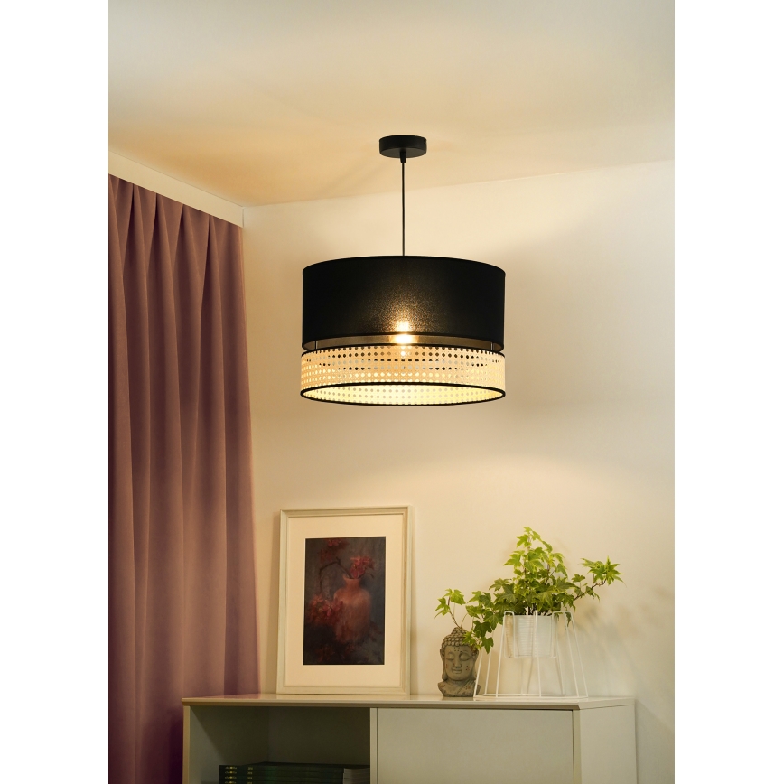 Duolla - Candeeiro suspenso DOUBLE RATTAN 1xE27/15W/230V diâmetro 40 cm preto/bege