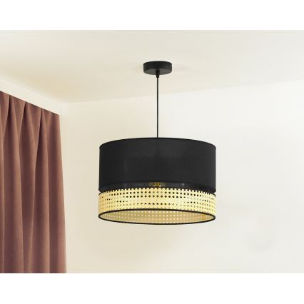Duolla - Candeeiro suspenso DOUBLE RATTAN 1xE27/15W/230V diâmetro 40 cm preto/bege
