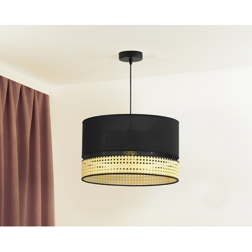 Duolla - Candeeiro suspenso DOUBLE RATTAN 1xE27/15W/230V diâmetro 40 cm preto/bege