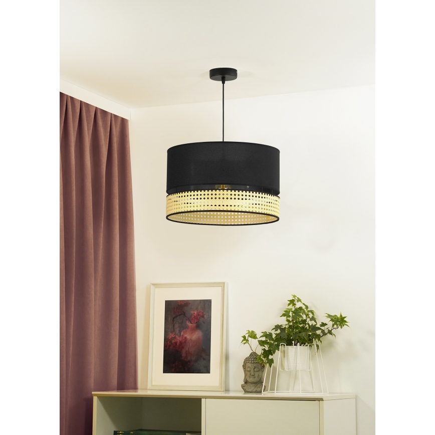 Duolla - Candeeiro suspenso DOUBLE RATTAN 1xE27/15W/230V diâmetro 40 cm preto/bege
