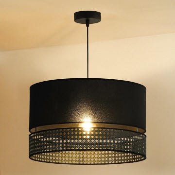 Duolla - Candeeiro suspenso DOUBLE RATTAN 1xE27/15W/230V diâmetro 40 cm preto