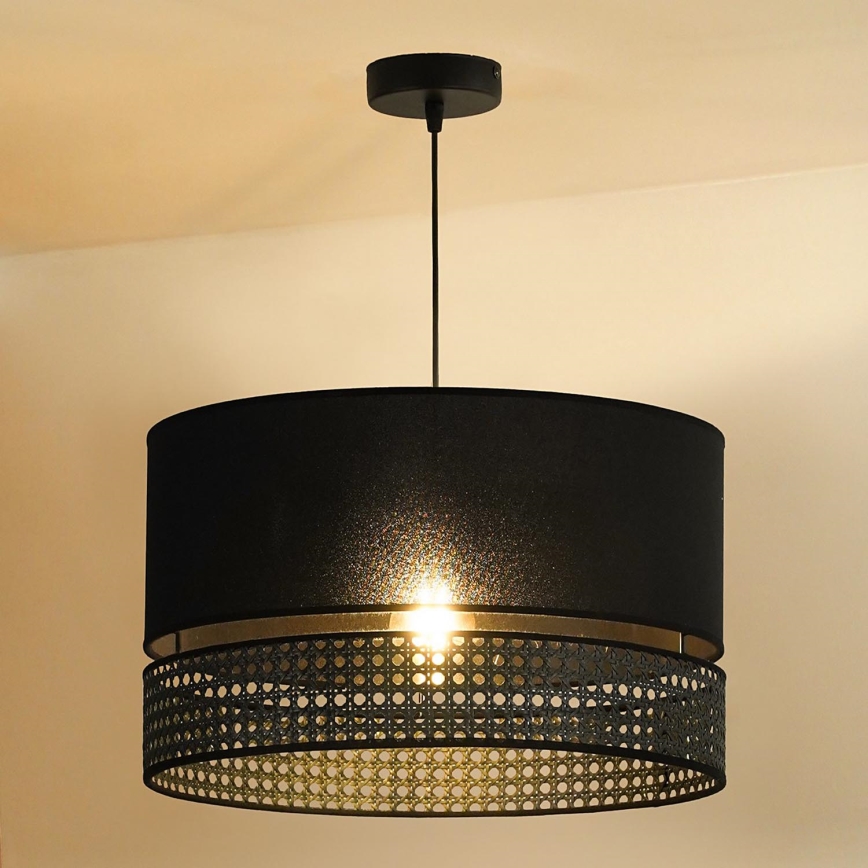 Duolla - Candeeiro suspenso DOUBLE RATTAN 1xE27/15W/230V diâmetro 40 cm preto