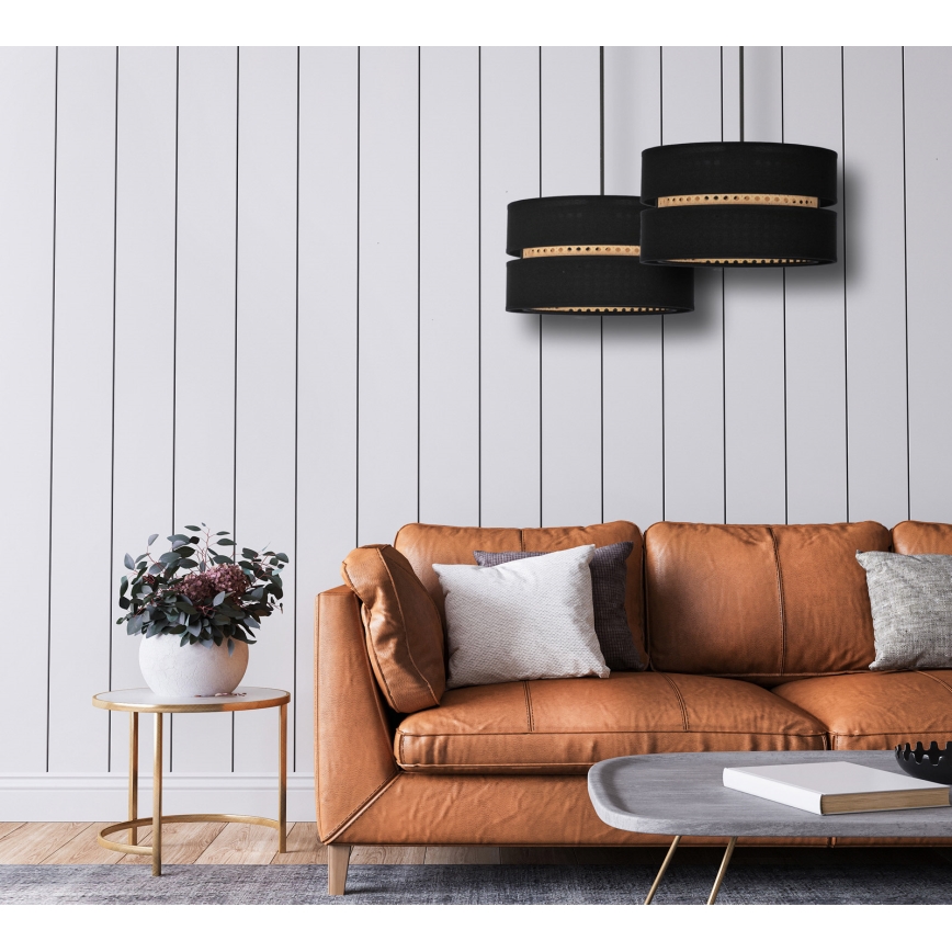 Duolla - Candeeiro suspenso DUO 1xE27/15W/230V diâmetro 40 cm preto/vime