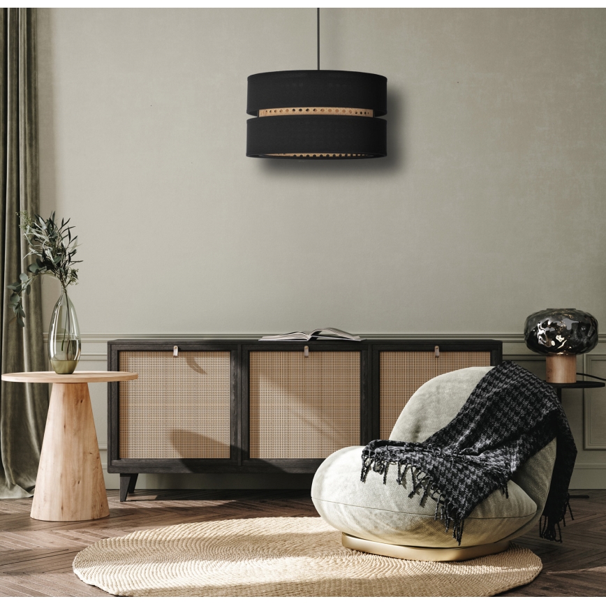 Duolla - Candeeiro suspenso DUO 1xE27/15W/230V diâmetro 40 cm preto/vime