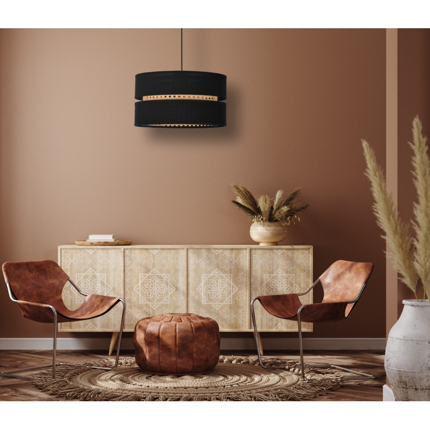 Duolla - Candeeiro suspenso DUO 1xE27/15W/230V diâmetro 40 cm preto/vime