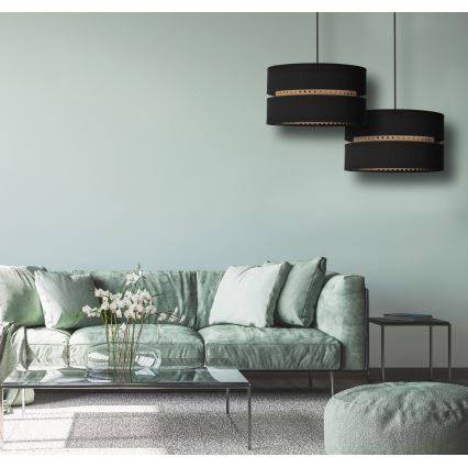 Duolla - Candeeiro suspenso DUO 1xE27/15W/230V diâmetro 40 cm preto/vime