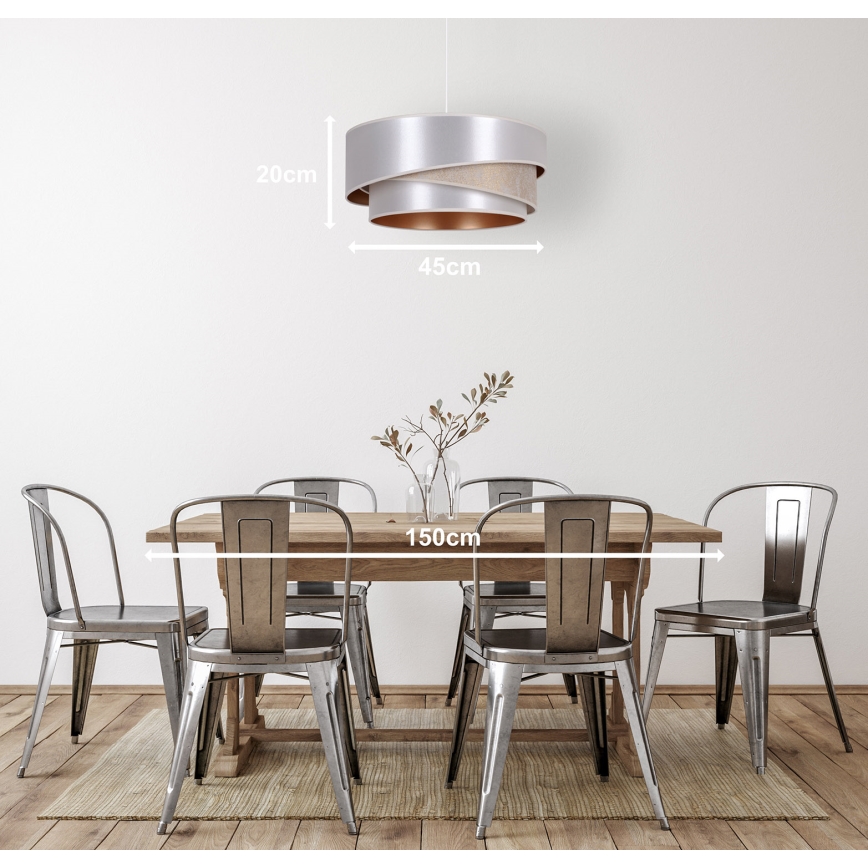 Duolla - Candeeiro suspenso KOBO 1xE27/15W/230V diâmetro 45 cm prateado/dourado