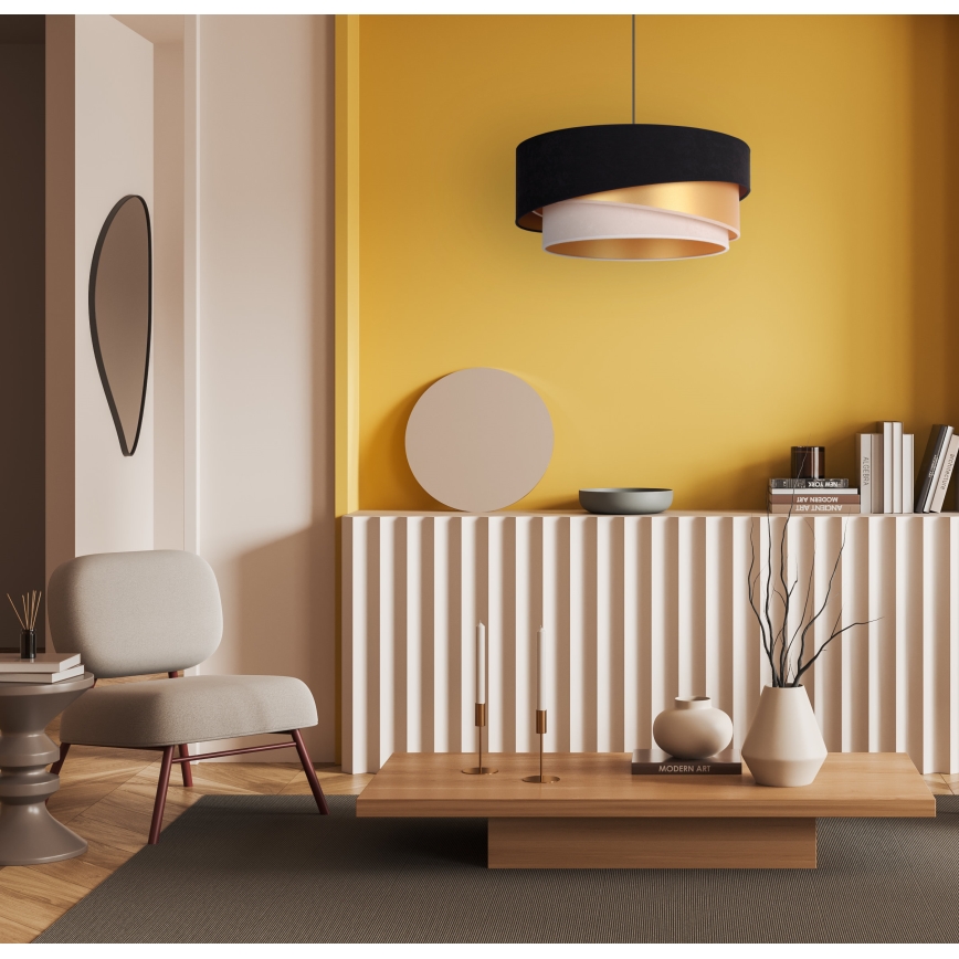 Duolla - Candeeiro suspenso KOBO 1xE27/15W/230V diâmetro 45 cm preto/dourado/creme