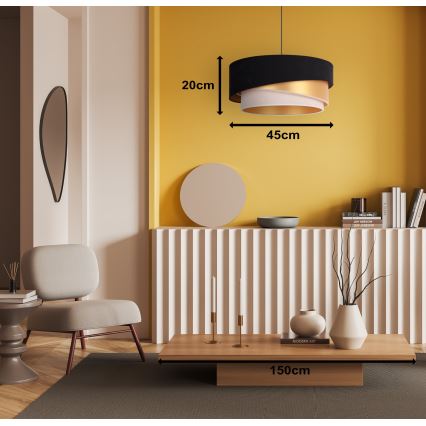 Duolla - Candeeiro suspenso KOBO 1xE27/15W/230V diâmetro 45 cm preto/dourado/creme