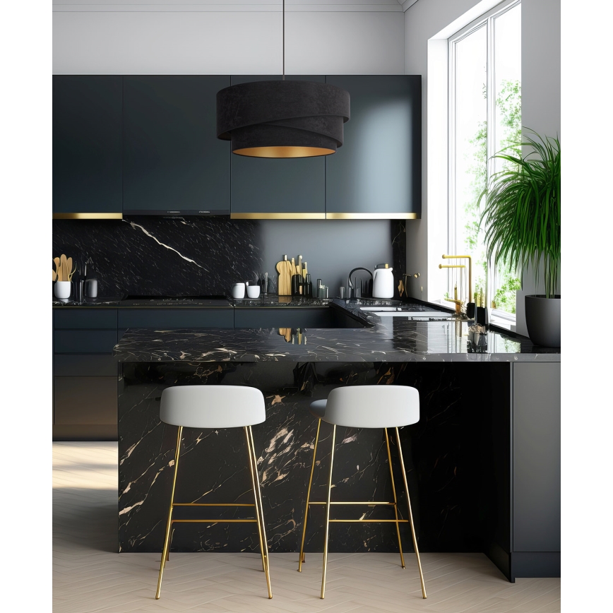 Duolla - Candeeiro suspenso KOBO 1xE27/15W/230V diâmetro 45 cm preto/dourado