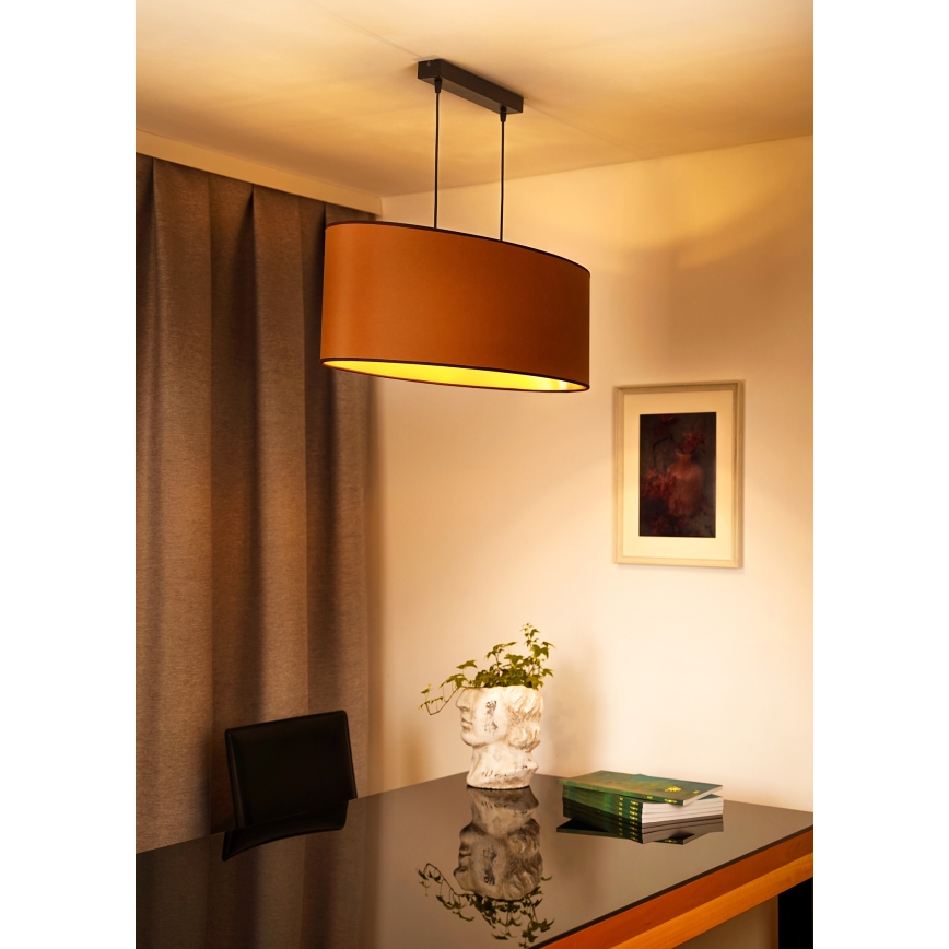 Duolla - Candeeiro suspenso OVAL VEGAN 2xE27/15W/230V castanho